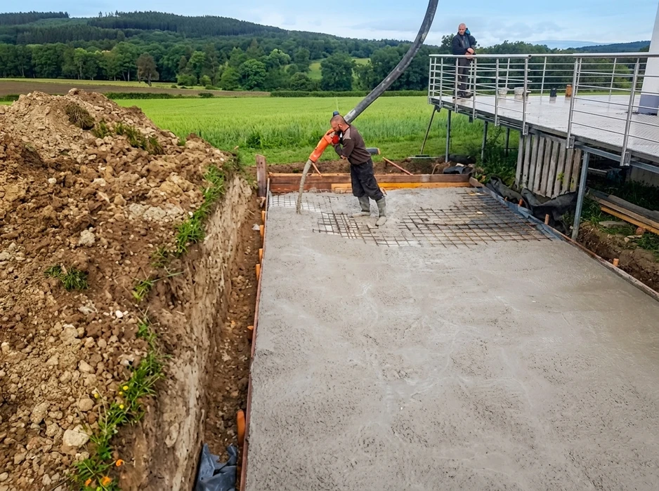 Coulage d'une dalle de béton armé en extérieur