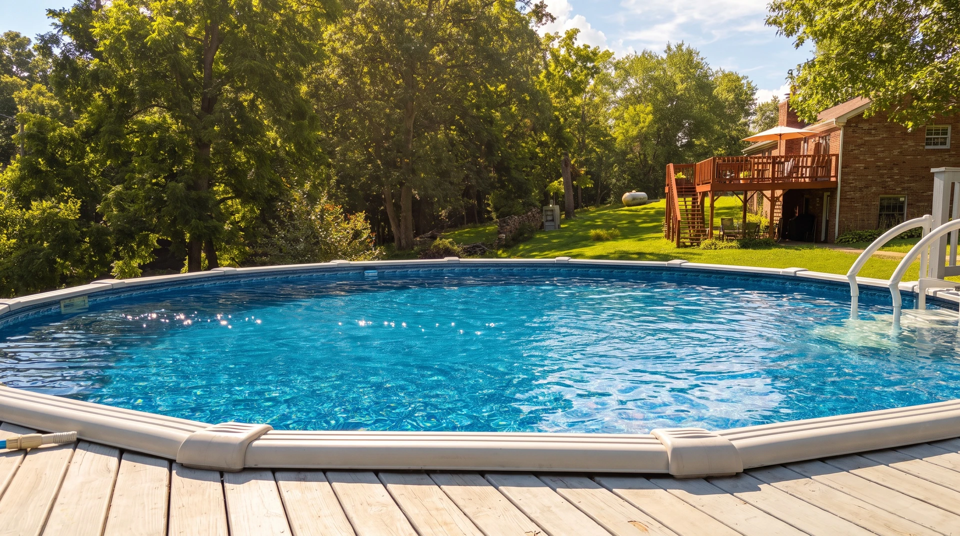Terrasse extérieure moderne avec piscine rectangulaire à débordement, eau turquoise